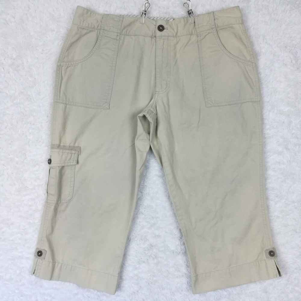 Carhartt Womens Pants Capri Beige Cargo Pockets Button Cuff Flap Pocket 16